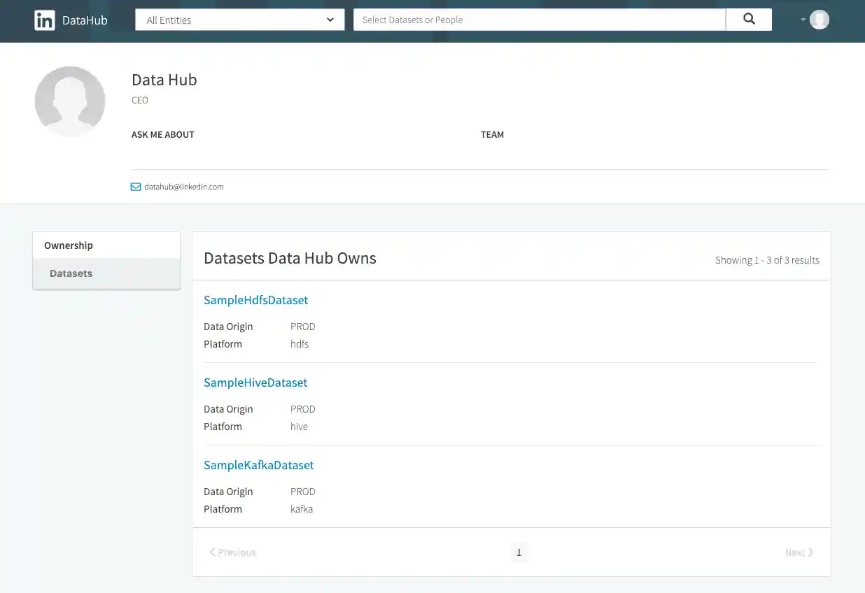 Screenshot of DataHub